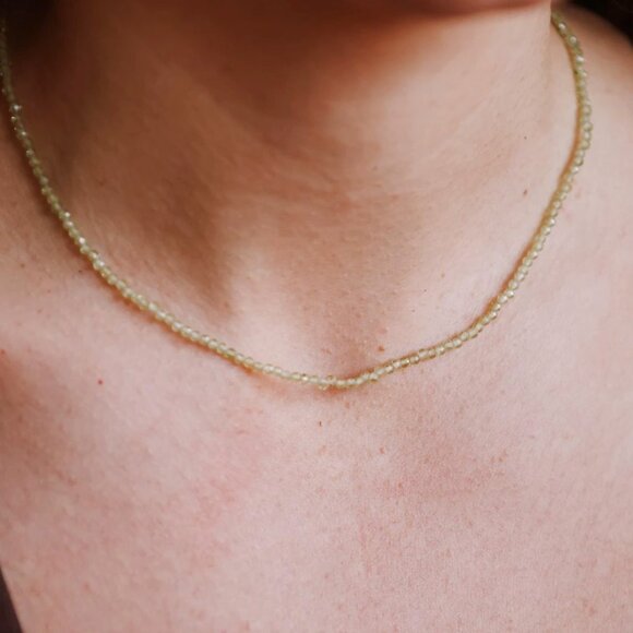 Peridot Beaded Necklace August Birthstone Waterproof Gold Dainty Summer Jewelry - Picture 9 of 16